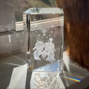 Valentine’s laser etched 3D Crystal paperweight children heart rose kitten